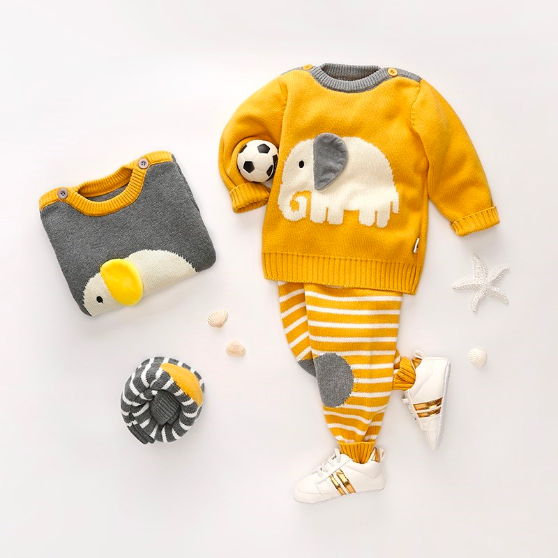 Baby Elephant Walk Knitted Top and Pant Sets for Reborn Toddlers