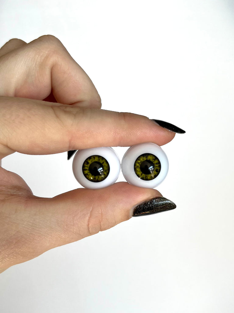 20mm Dark Green half round acrylic eyes with large pupil for reborn dolls.