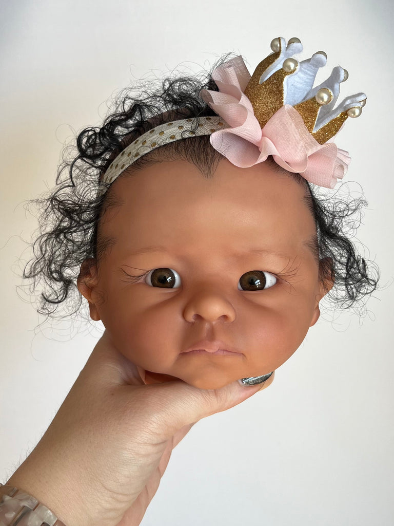 Cuddle baby Andi awake by Linda Murray for sale by Sara Lahaie of Reborn Dolls by Sara in Canada.
