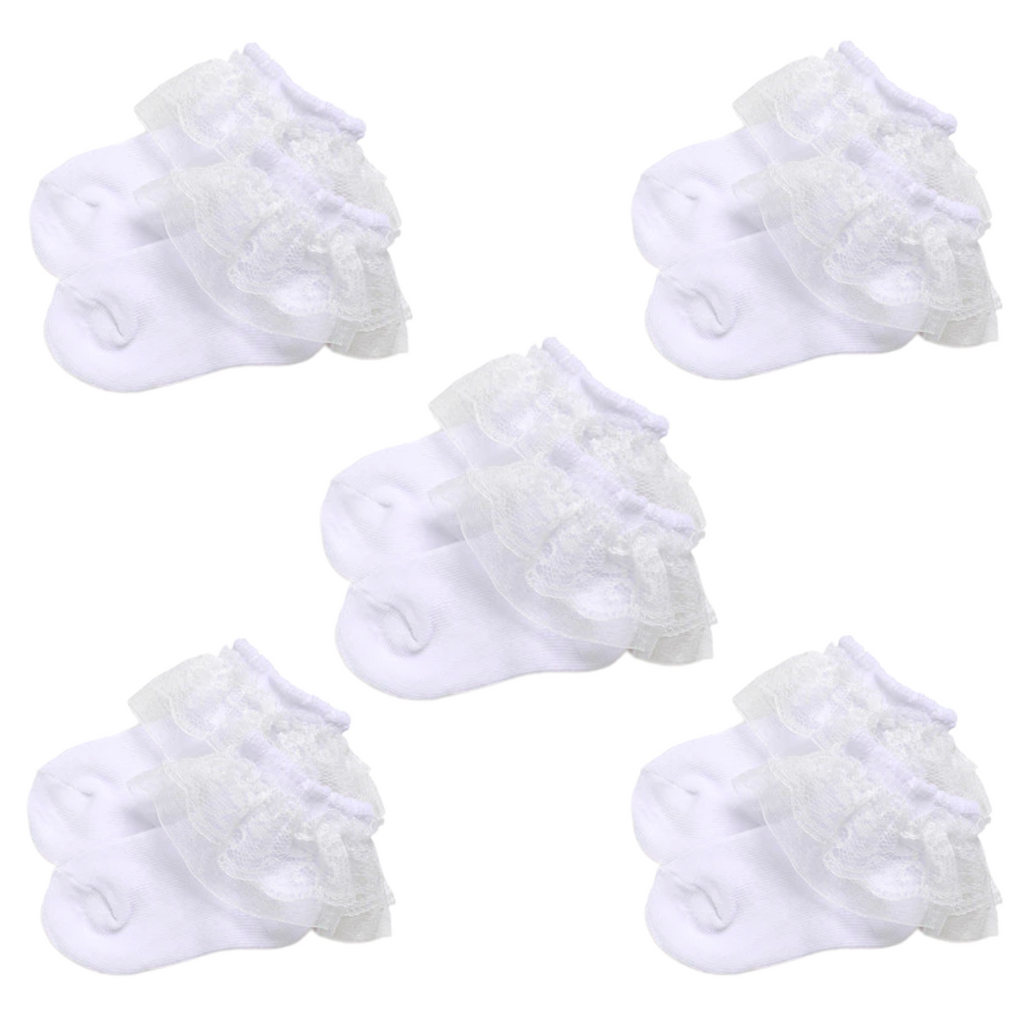 Plain white baby socks with lace for reborn dolls.