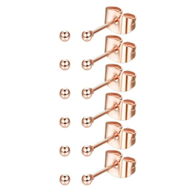 Six 14k rose-gold plated stud earrings made from stainless steel for babies and reborn baby girls.