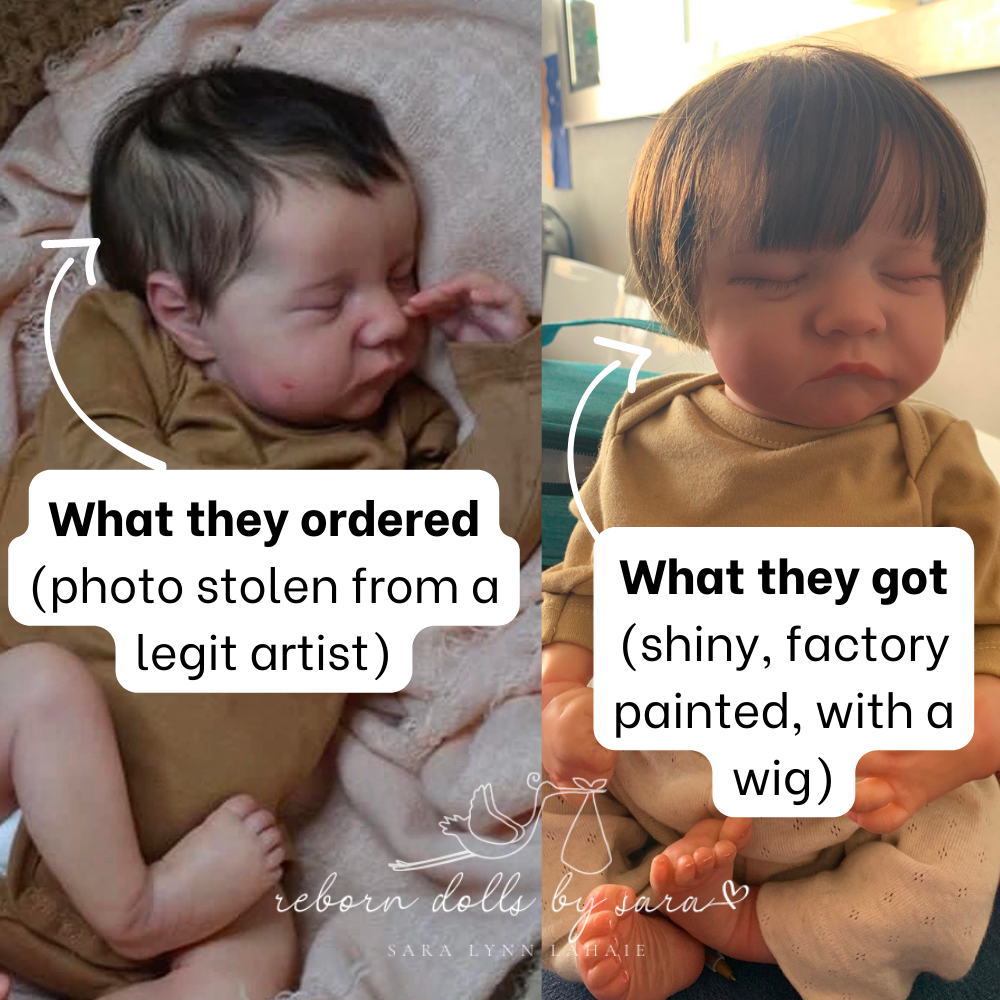Fake counterfeit scam version of Levi by Bonnie Brown from AliExpress Amazon Wish Reborn Doll.