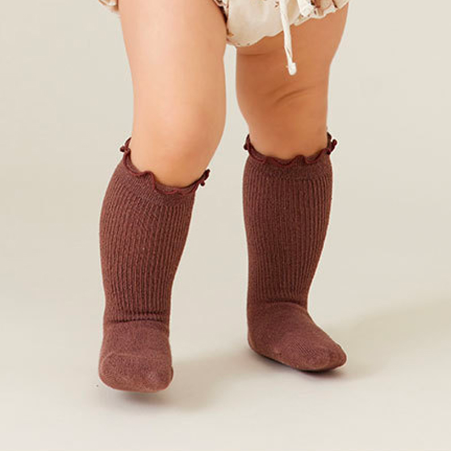 Arianna Spanish Vintage baby ruffle top knee high socks for reborn dolls and babies. Baby leg warmers. Crawling socks. Newborn baby girls.