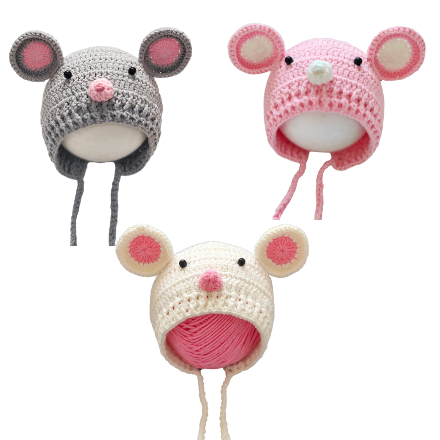 Baby Sophia Crochet Knitted Newborn Photography Mouse Bonnet Hat.