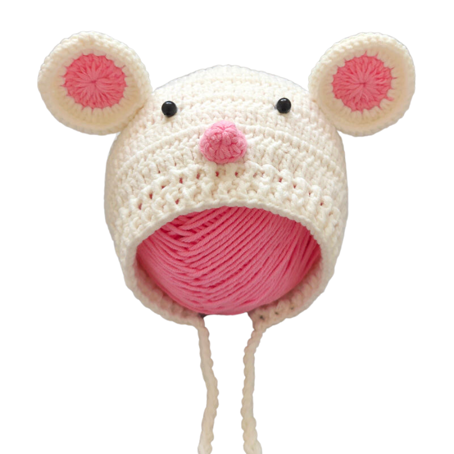 Baby Sophia Crochet Knitted Newborn Photography Mouse Bonnet Hat for Reborn Baby Dolls.