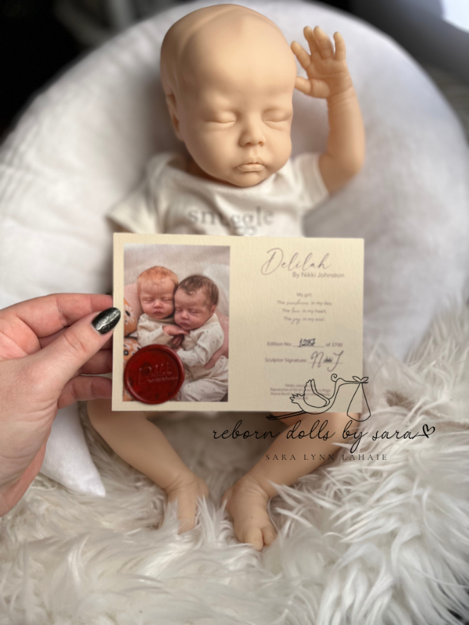 Blank vinyl sold out limited edition reborn doll kit Delilah by Nikki Johnston SOLE reborn baby girl for sale by Sara Lahaie of Reborn Dolls by Sara in Arnprior, Ontario, Canada. Where to buy a reborn in Canada.