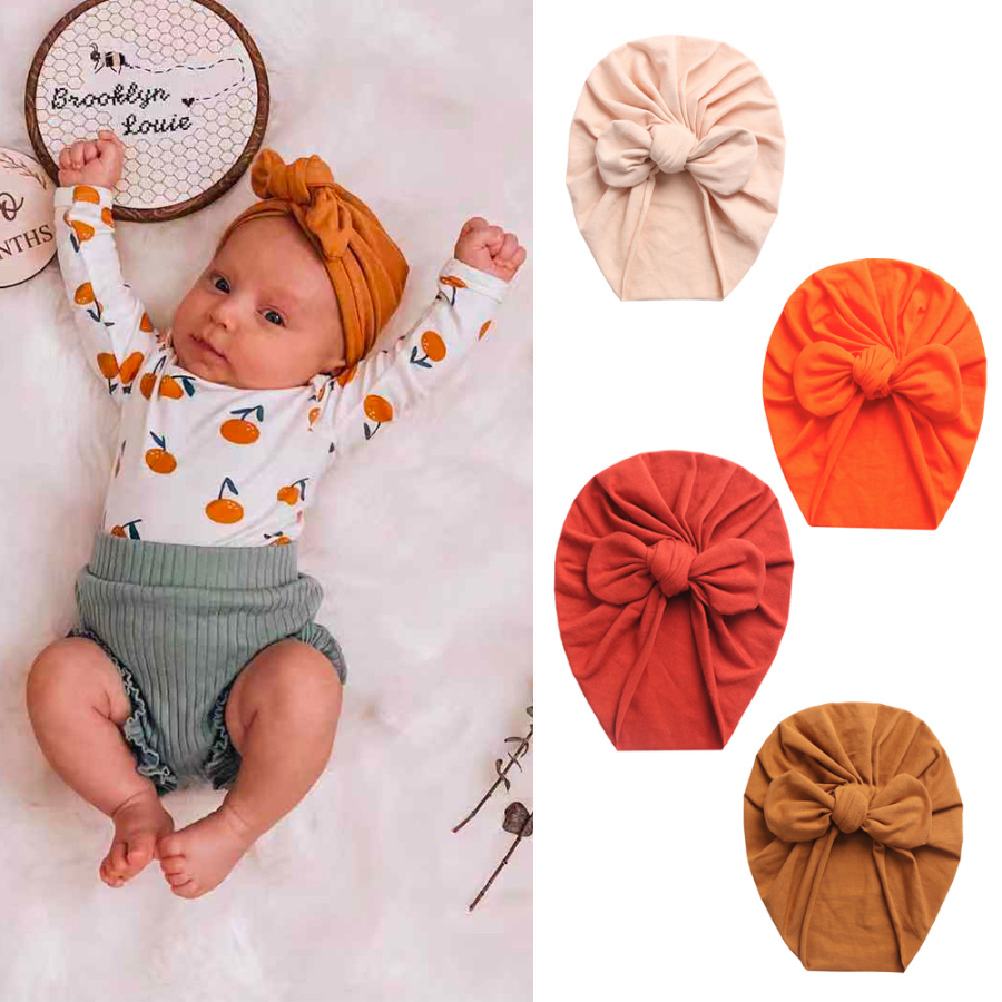 Cotton boho baby butterfly knot turban wrap headband newborn knotted hats.