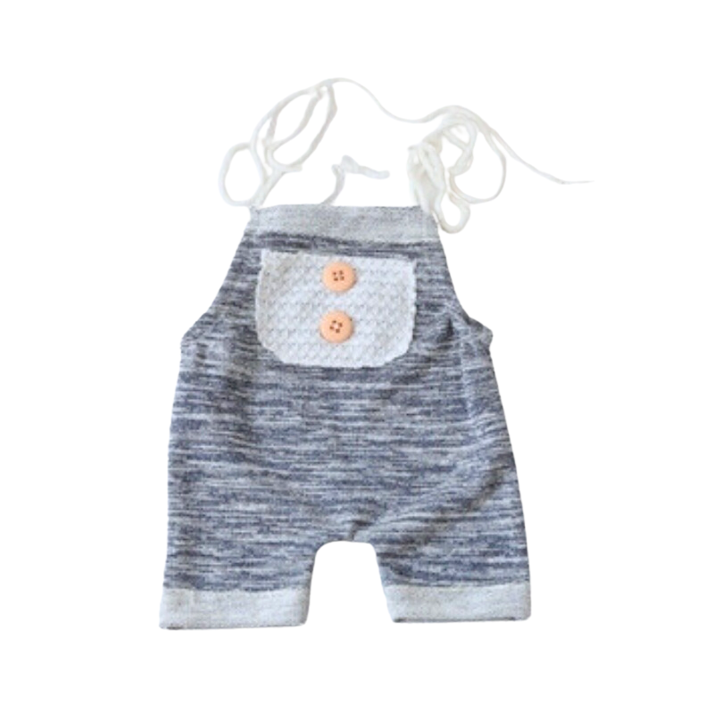 Boy and Girl overalls for newborn photography and reborn baby dolls with lace and buttons. Grey melange.