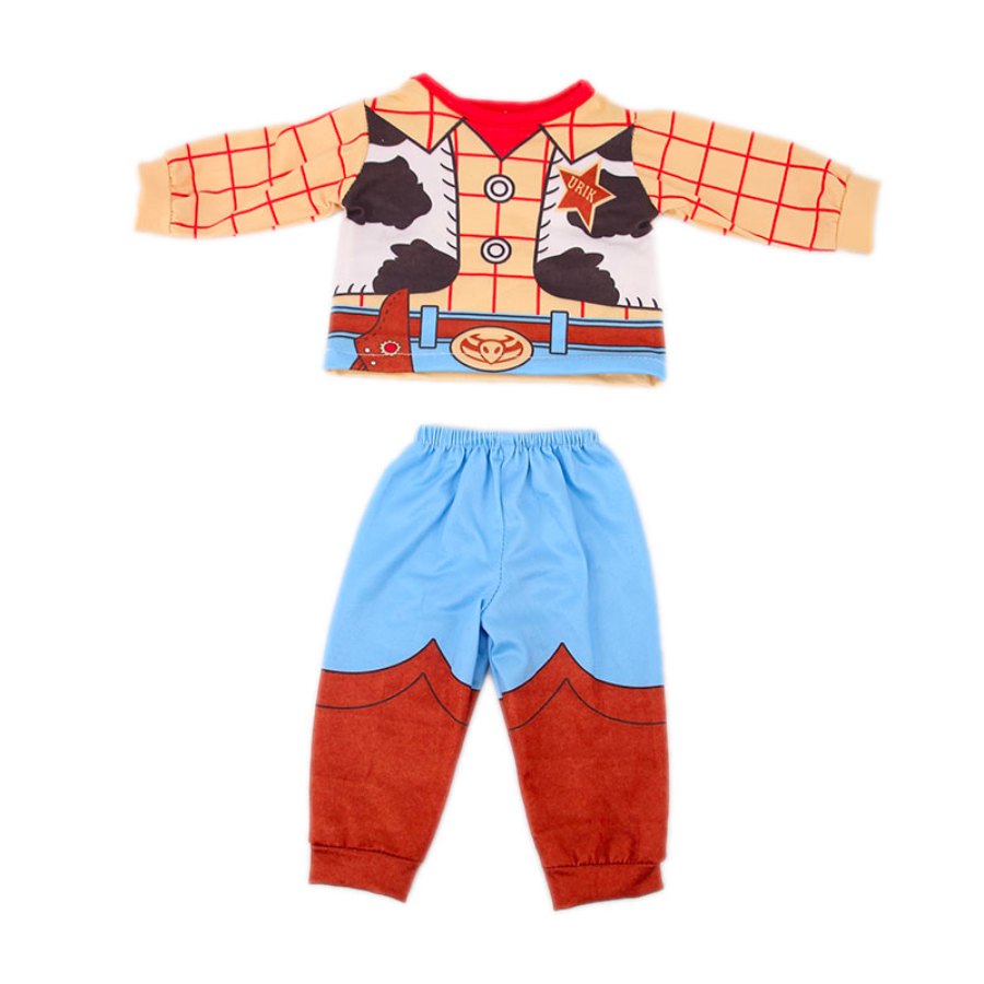 Cowboy Woody Pyjamas pjs two piece outfit sets for miniature and preemie Reborn Baby Boys, Small Dolls, American girl dolls, our generation, cabbage patch dolls, Baby Alive, Baby Born, Cabbage Patch Kids, and small stuffed animals.