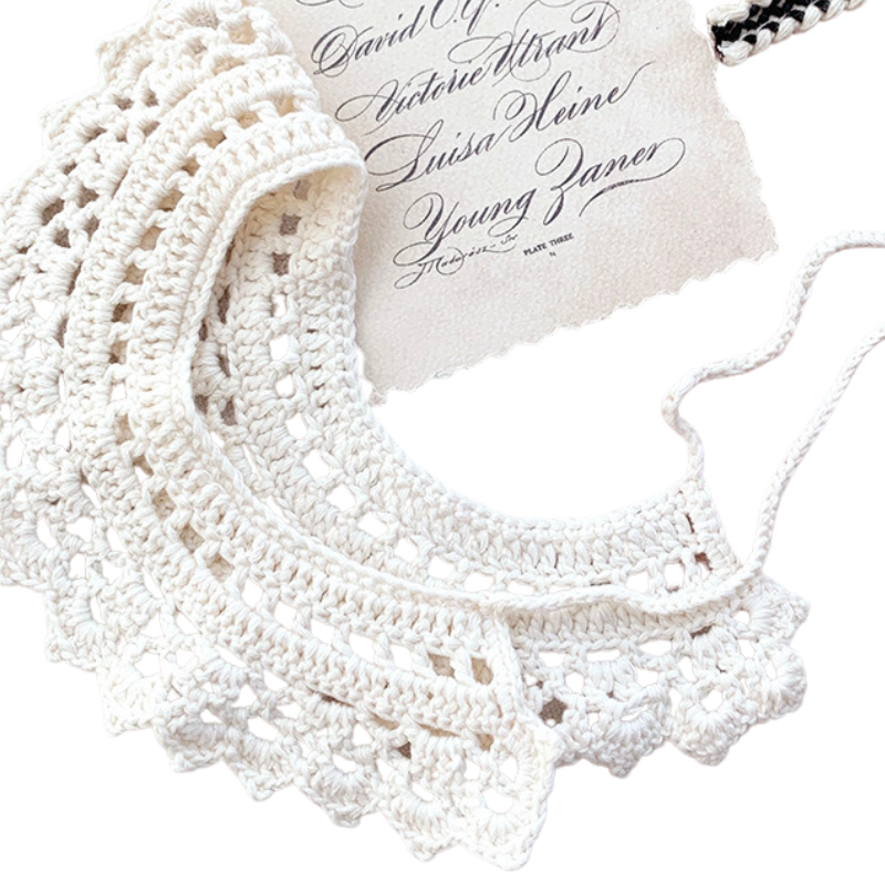 White crochet vintage Spanish lace baby collar for newborns and reborn dolls.