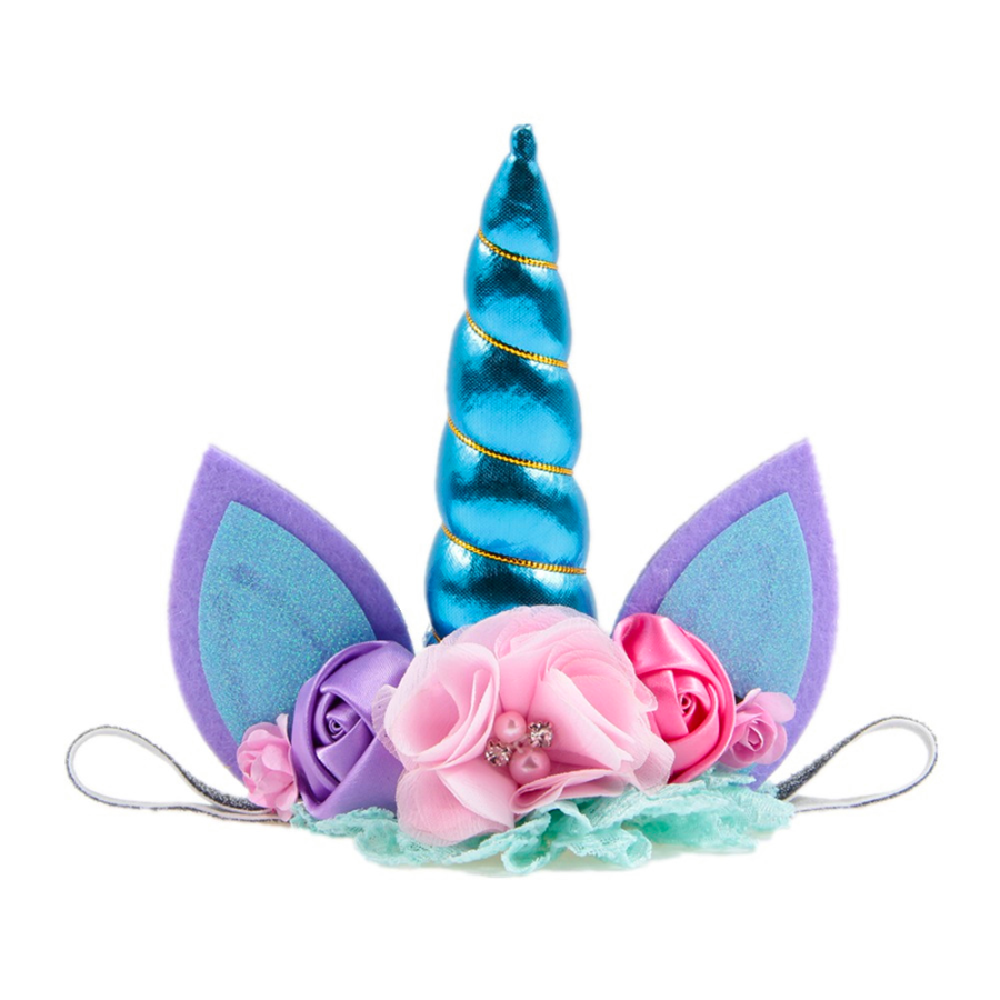 Mystical unicorn floral newborn baby elasticized headbands for photography, reborn dolls, babies, and parties.