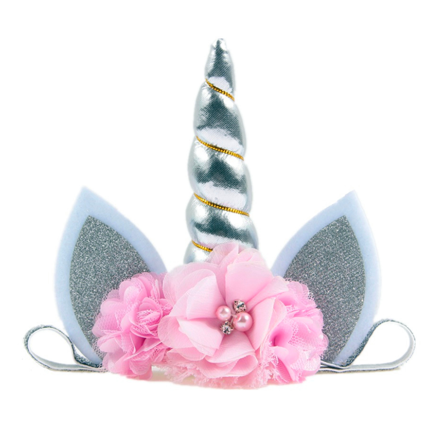 Mystical unicorn floral newborn baby elasticized headbands for photography, reborn dolls, babies, and parties.