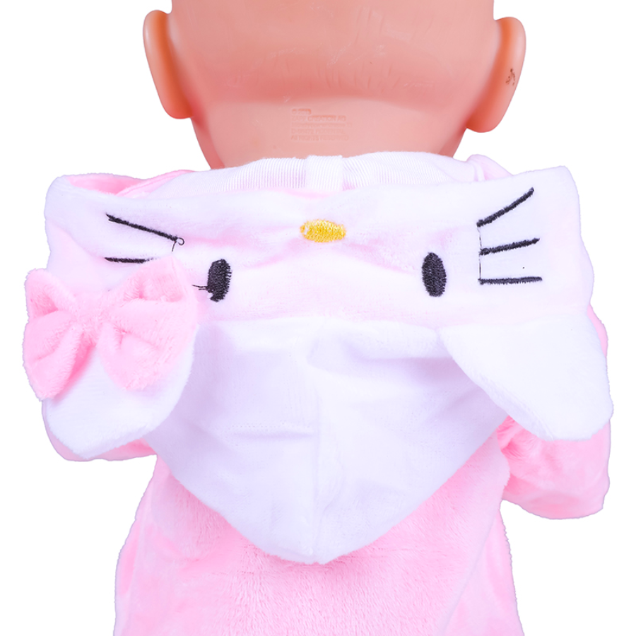 Hello kitty romper for preemie reborn dolls and small dolls between 14 inches and 18 inches long.