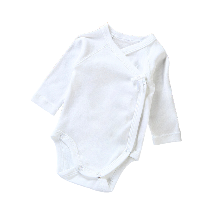 Chun Lien Three Pack Long-Sleeve White Kimono Baby Onesies Size Preemie to Newborn to 3M to 6M.