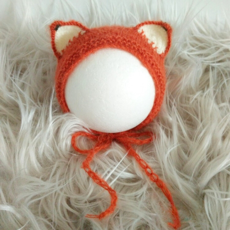 Orange knitted fox hat/bonnet for newborn or reborn photography