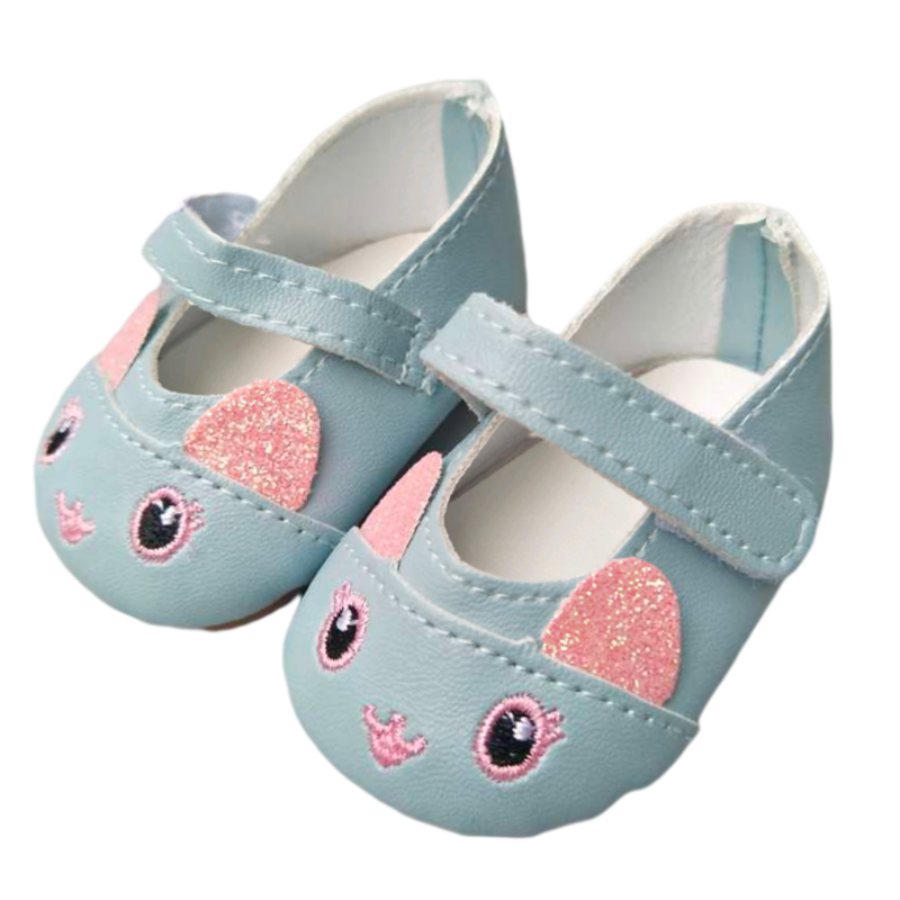 Blue Mary Jane Kitten reborn doll shoes for micro, mini and preemie reborn dolls. Also fits american girl dolls, berenguer babies and baby alive dolls.