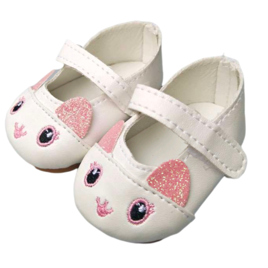 White Mary Jane Kitten reborn doll shoes for micro, mini and preemie reborn dolls. Also fits american girl dolls, berenguer babies and baby alive dolls.