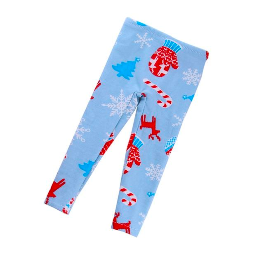 Baby Blue Christmas American Girl Doll pants leggings for miniature, preemie, and 15" to 18" Reborn dolls.