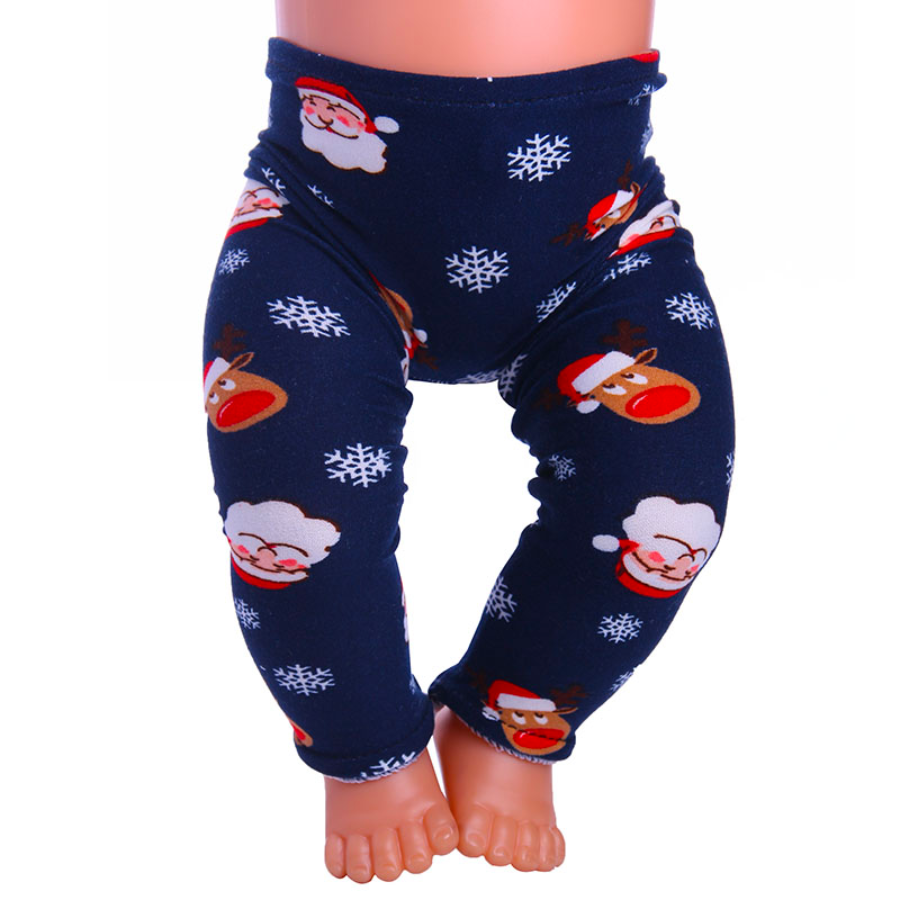 Christmas American Girl Doll pants leggings with santa, snowflakes and reindeer for miniature, preemie, and 15" to 18" Reborn dolls.