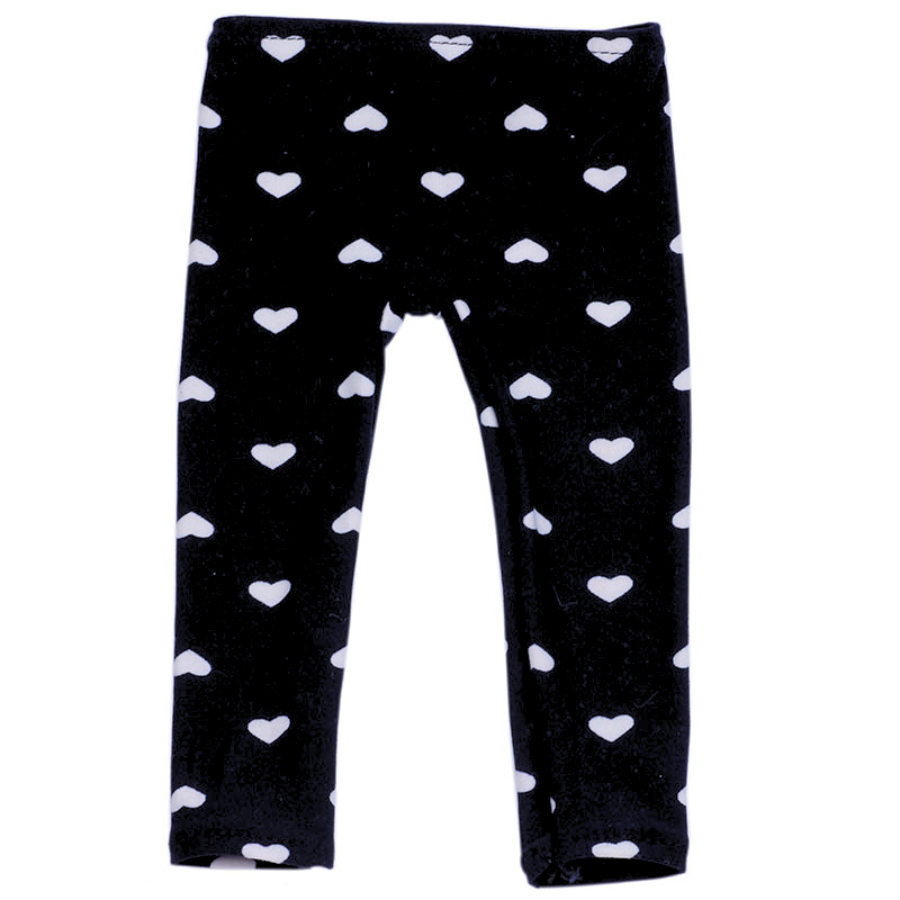 Black American Girl Doll pants leggings with white hearts for miniature, preemie, and 15" to 18" Reborn dolls.
