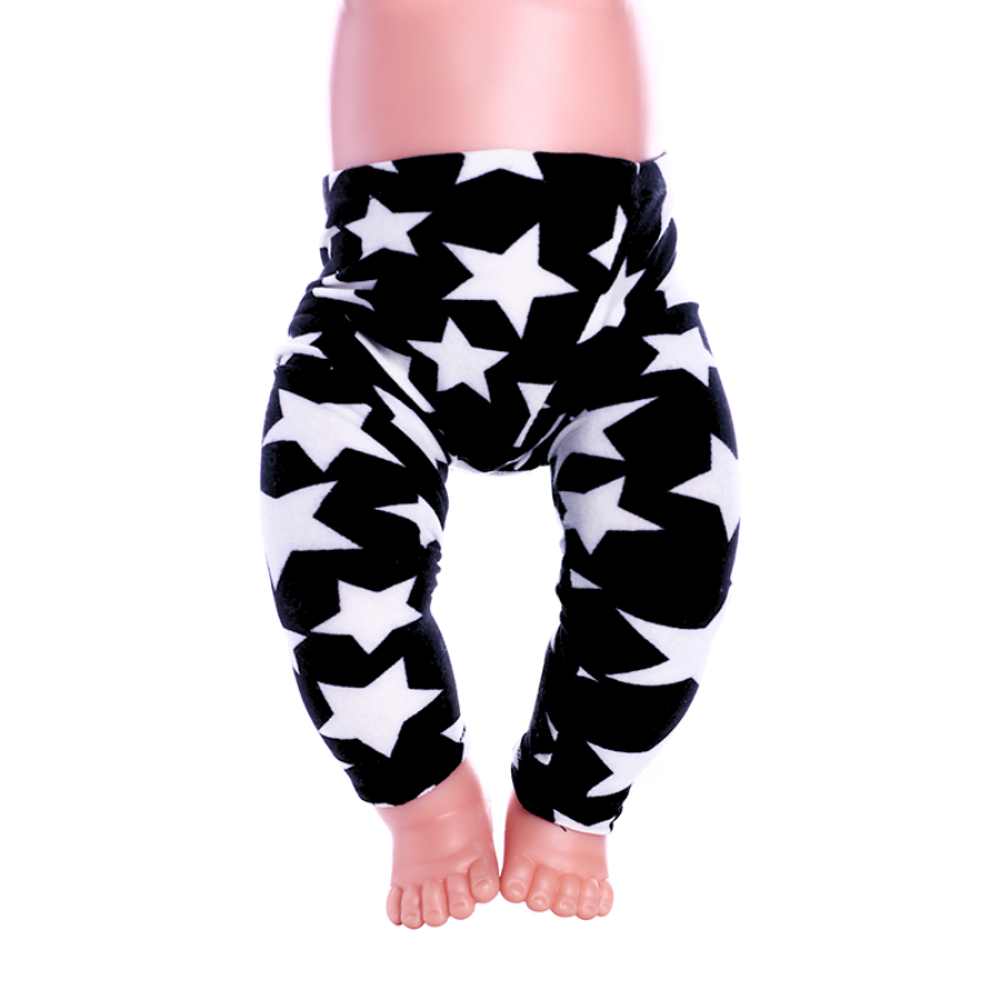 Black with white hearts American Girl Doll pants leggings for miniature, preemie, and 15" to 18" Reborn dolls.