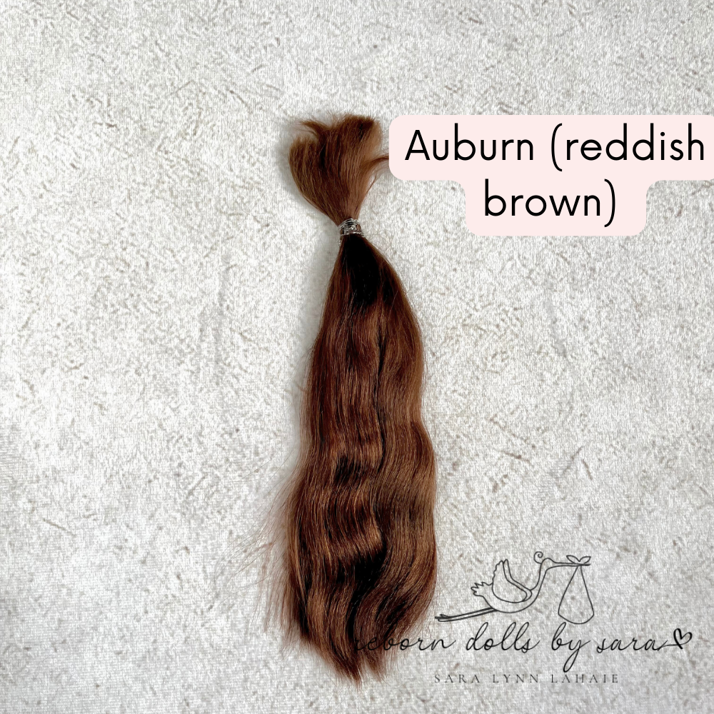 Auburn reddish brown Premium Yearling Angora Goat Mohair for Rooting Reborns. Reborning Supplies for Reborn Doll Artists.