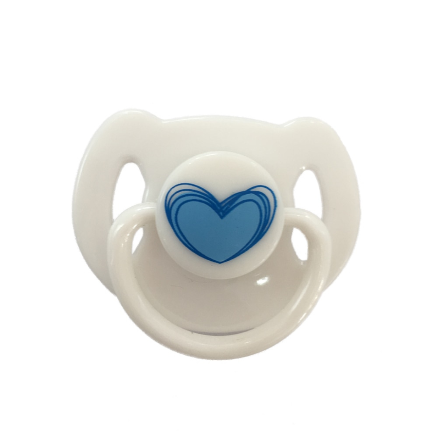 White opaque magnetic pacifier for reborn baby dolls with blue heart. Reborning supplies.  Pacifiers for reborns. Doll Soother. Boy Girl doll.  Doll Clothes. Reborn clothing.