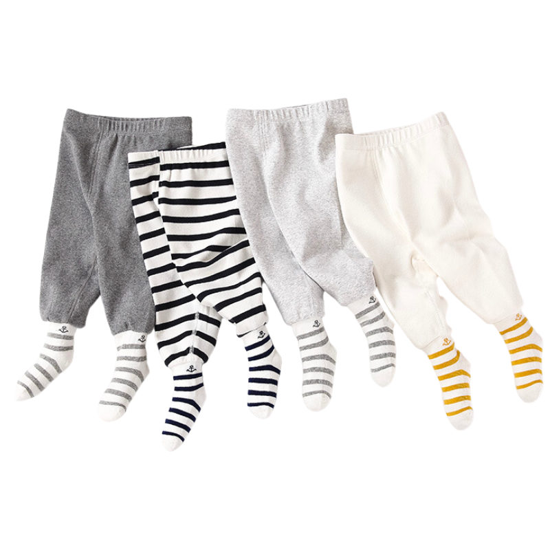 Sawyer Nautical Newborn Baby Boy pants with sewn on attached socks.  Striped.  For reborn baby dolls and babies.