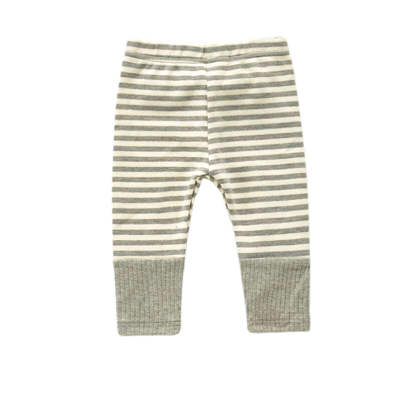 Grey and white unisex gender neutral striped Scandinavian style baby leggings pants for reborns, baby girls, baby boys, silicone dolls and cuddle babies.