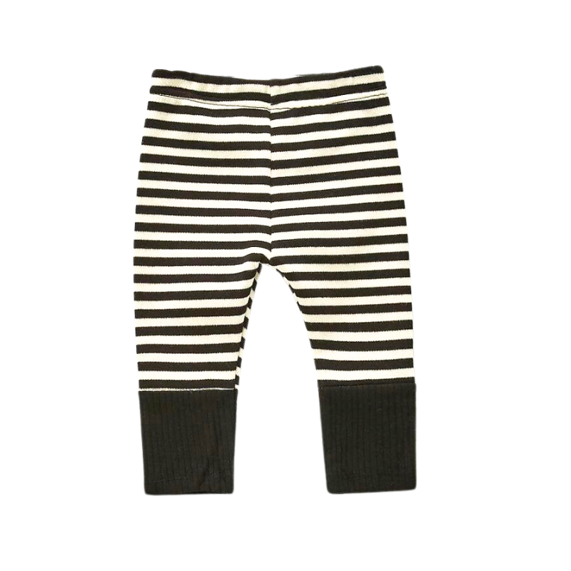 Black and white unisex gender neutral striped Scandinavian style baby leggings pants for reborns, baby girls, baby boys, silicone dolls and cuddle babies.