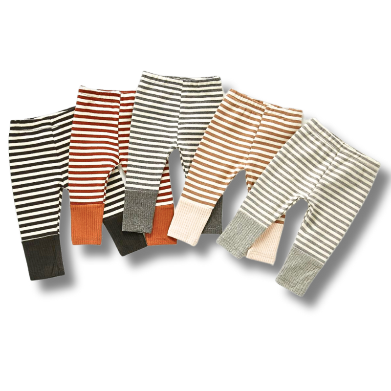 Gender neutral striped Scandinavian style baby leggings pants for reborns, baby girls, baby boys, silicone dolls and cuddle babies.