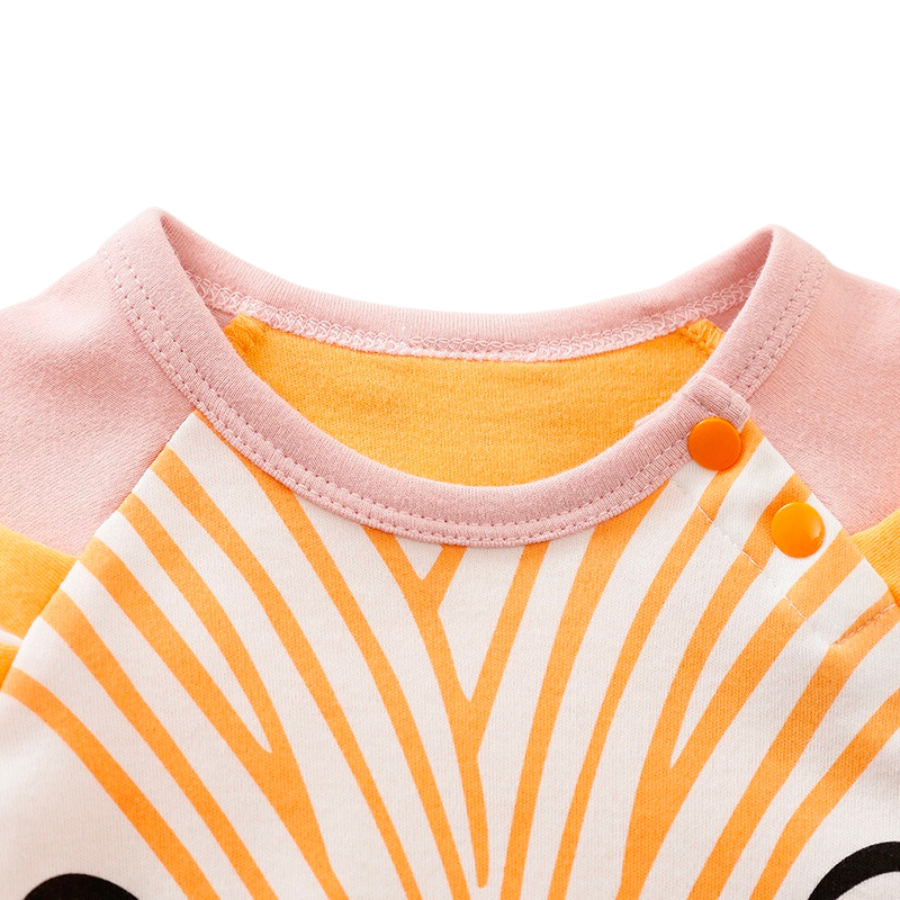 Long-sleeve peach and orange fox newborn baby romper for girls and reborn babies.