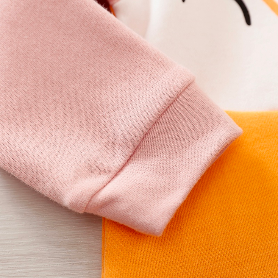Long-sleeve peach and orange fox newborn baby romper for girls and reborn babies.