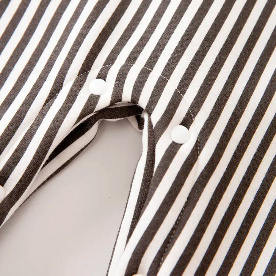 Brown and white striped mouse overall jumpsuit romper for reborn baby boys.