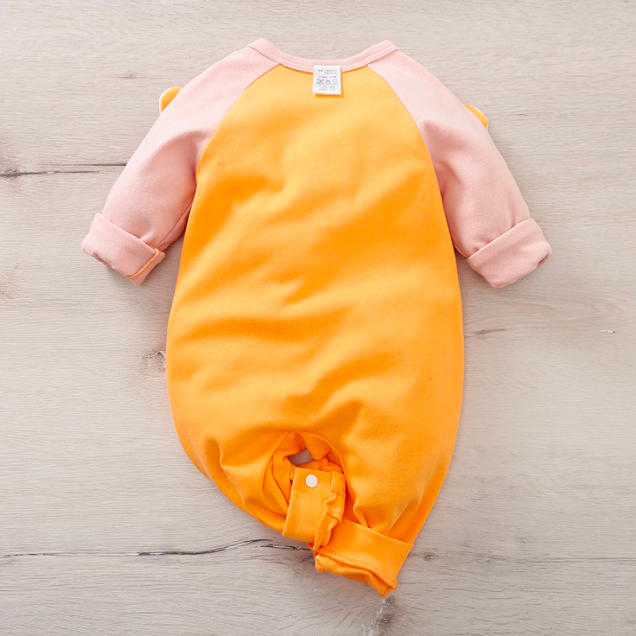 Long-sleeve peach and orange fox newborn baby romper for girls and reborn babies.