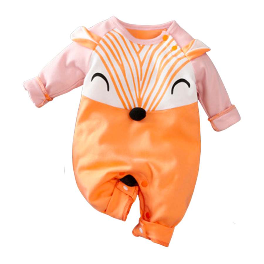 Long-sleeve peach and orange fox newborn baby romper for girls and reborn babies.