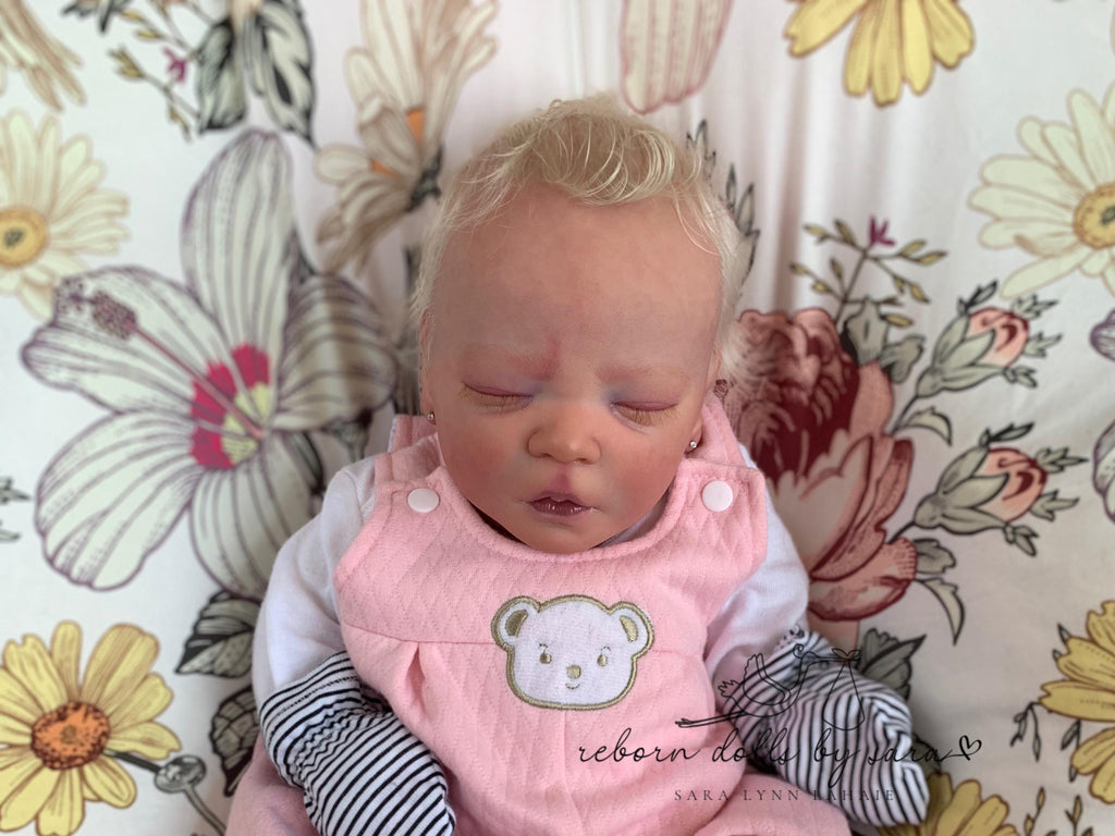 Premium yearling angora goat mohair for rooting highly realistic ooak dolls.  Natural White Baby Blonde. Pale Beige Blond mohair. 
 Reborning supplies doll hair reborns. High end reborns. Reborn Dolls by Sara. Harley Realborn Darren by Bountiful Baby