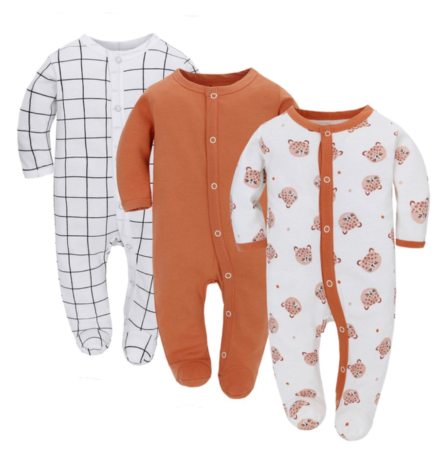 Cuddle couture three piece 3pcs boho bohemian sleep and play sleeper romper sets for reborn baby dolls and newborn babies. Unisex. Gender neural.