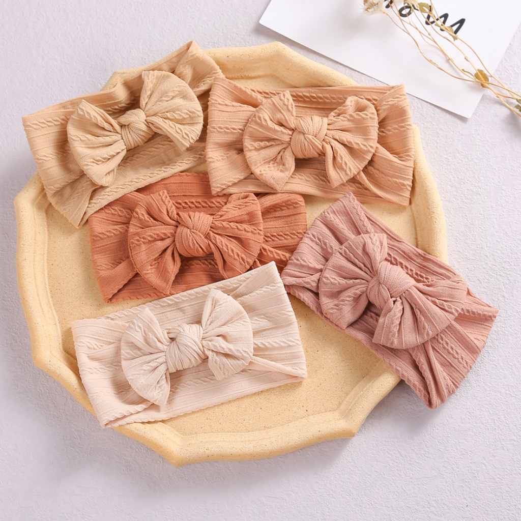 Reborn Doll Clothes - Cable Knit Headbands with bow knots for baby girls, various colors.