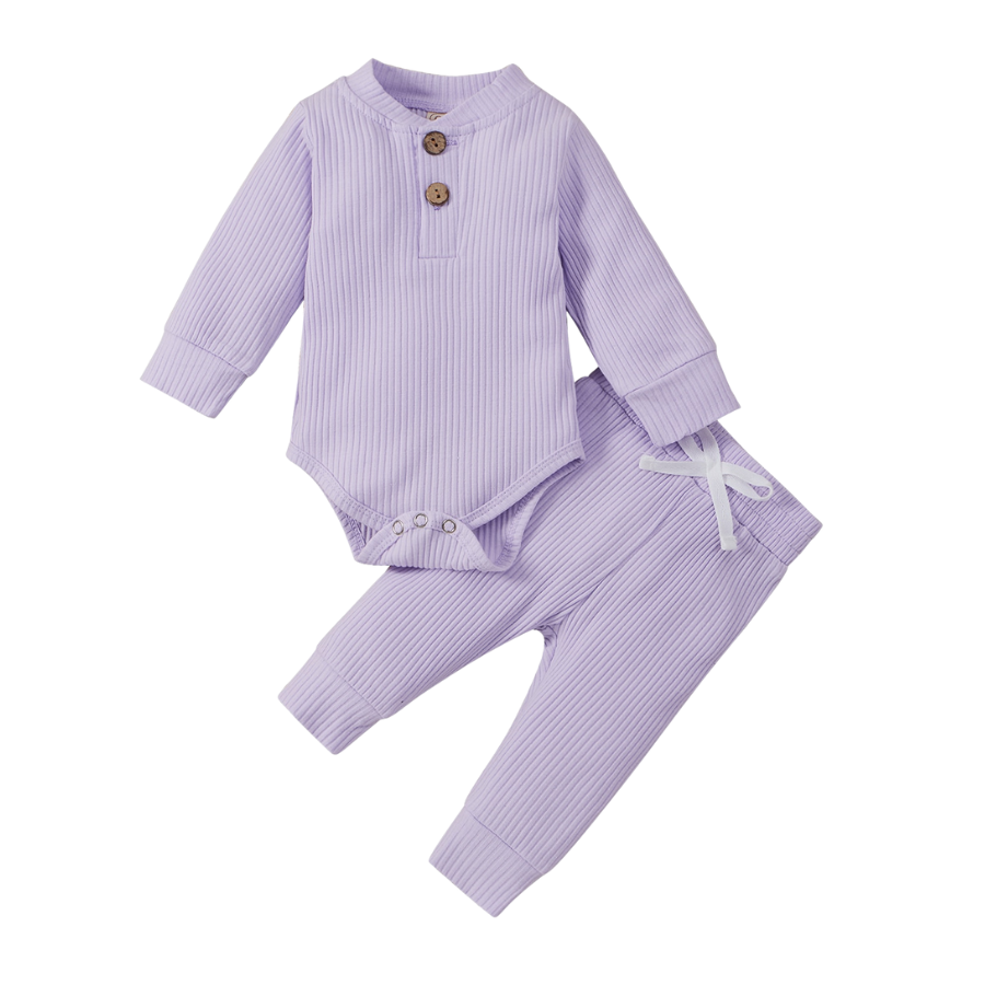 Lilac coloured jogging suit for newborns and reborn baby dolls.