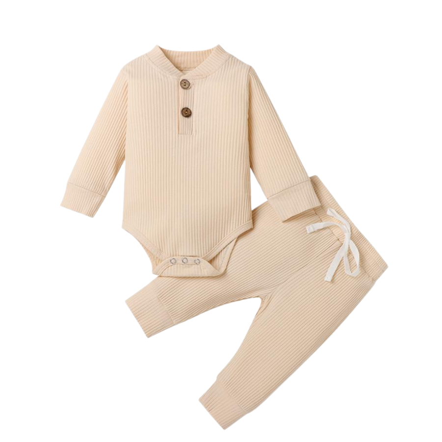 Beige off-white coloured jogging suit for newborns and reborn baby dolls.