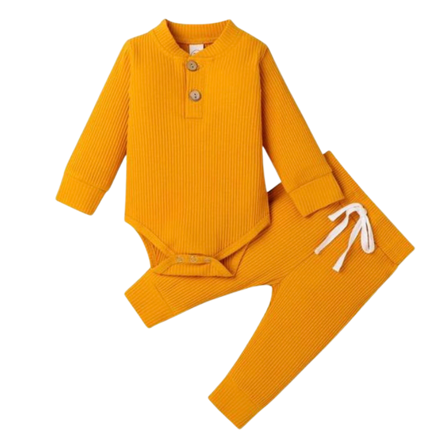 Mustard yellow coloured jogging suit for newborns and reborn baby dolls.