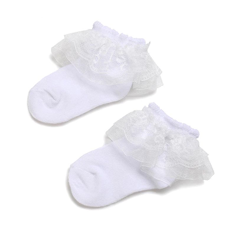 Sara and Sebastien Spanish Newborn Baby Ankle Socks With Lace Plain Lace Newborn