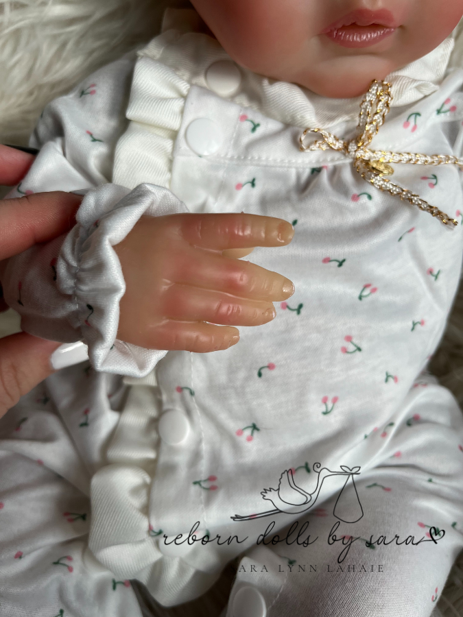 20" Newborn and 0-3M Affordable reborn baby girl doll Brielle for sale. Brown eyes, painted hair, caucasian.