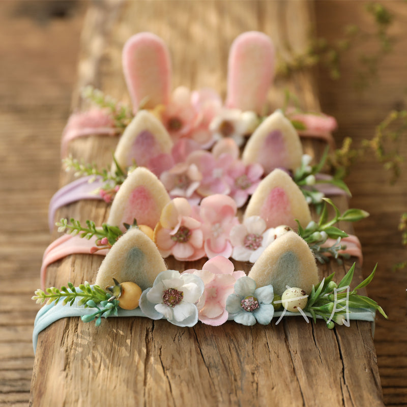 Bunny and cat ear floral photography headbands for newborns and reborns reborn baby dolls.
