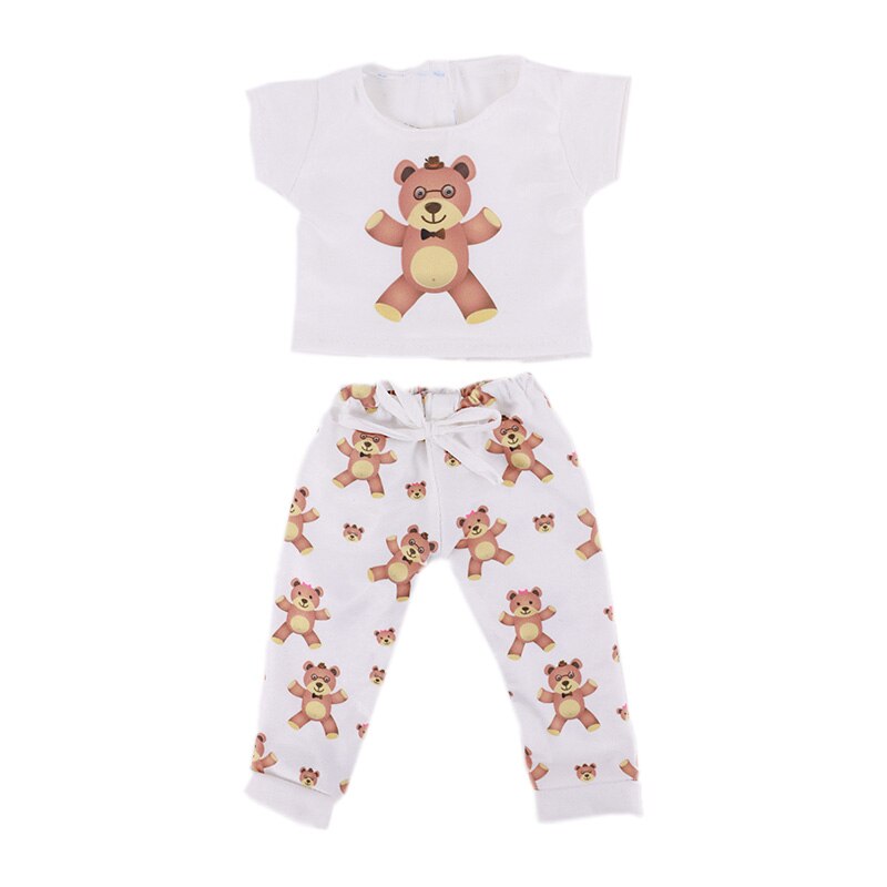 White teddy bear print Preemie and small doll pyjamas for micro and mini reborn dolls up to 17" in height, Berenguer babies, American Girl Dolls, Baby Alive, Baby Born, Tink, Twin A, Twin B, Delilah, etc.