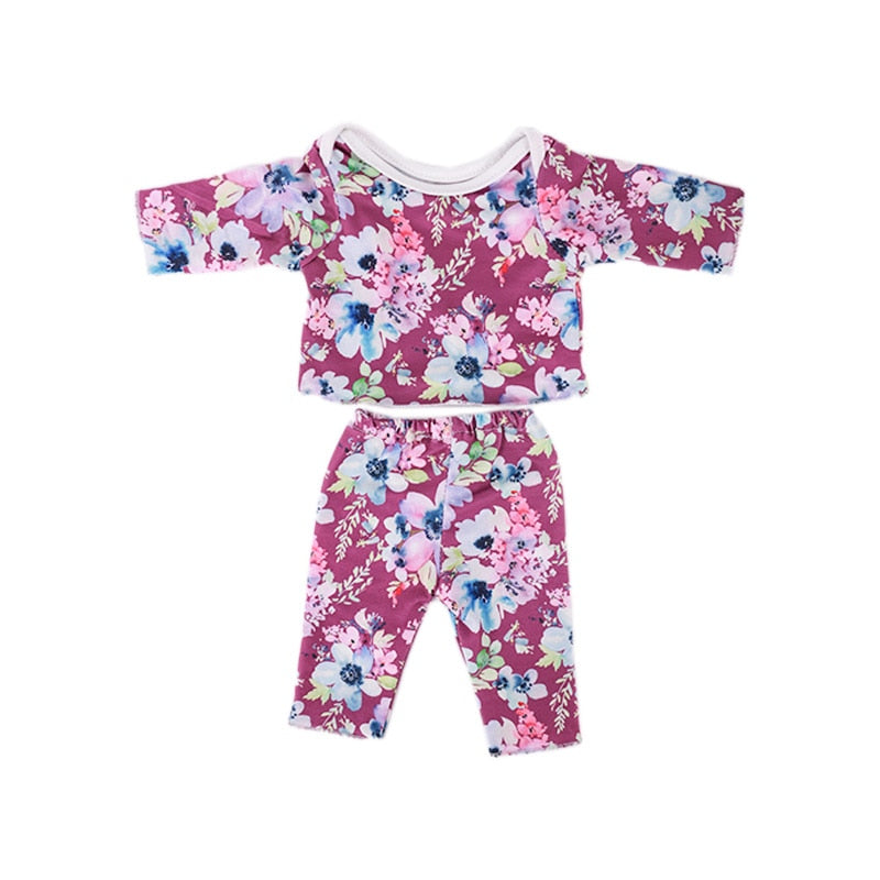 Purple boho floral Preemie and small doll pyjamas for micro and mini reborn dolls up to 17" in height, Berenguer babies, American Girl Dolls, Baby Alive, Baby Born, Tink, Twin A, Twin B, Delilah, etc.