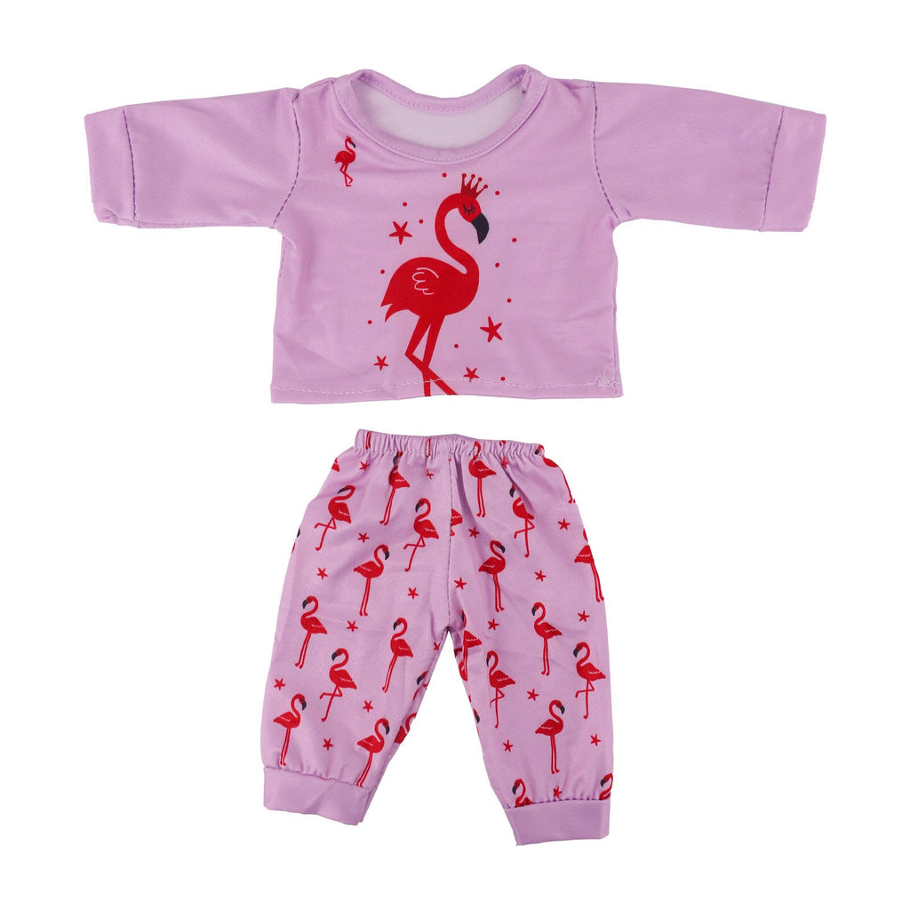 Purple flamingo Preemie and small doll pyjamas for micro and mini reborn dolls up to 17" in height, Berenguer babies, American Girl Dolls, Baby Alive, Baby Born, Tink, Twin A, Twin B, Delilah, etc.