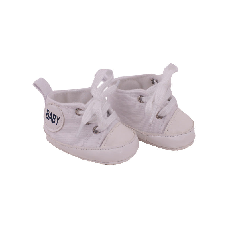 Preemie and newborn sized faux white canvas converse reborn baby doll shoes for 8cm and 9cm feet, boys and girls.