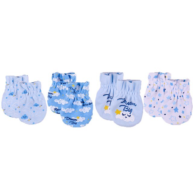 Baby boy newborn anti-scratch mitts 4-pack with foxes, feathers and stripes. Wild me collection for reborn dolls.